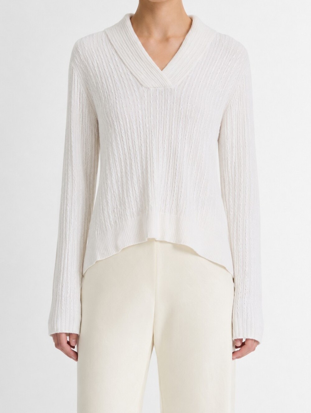 Pria Ivory Cable Knit Shawl Collar Sweater L